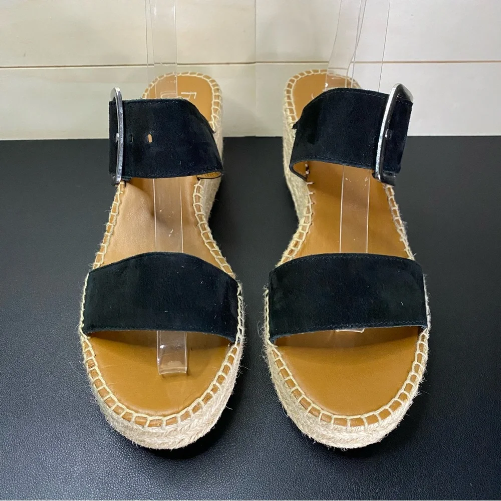 Franco Sarto Black Suede Espadrille Wedge Sandals